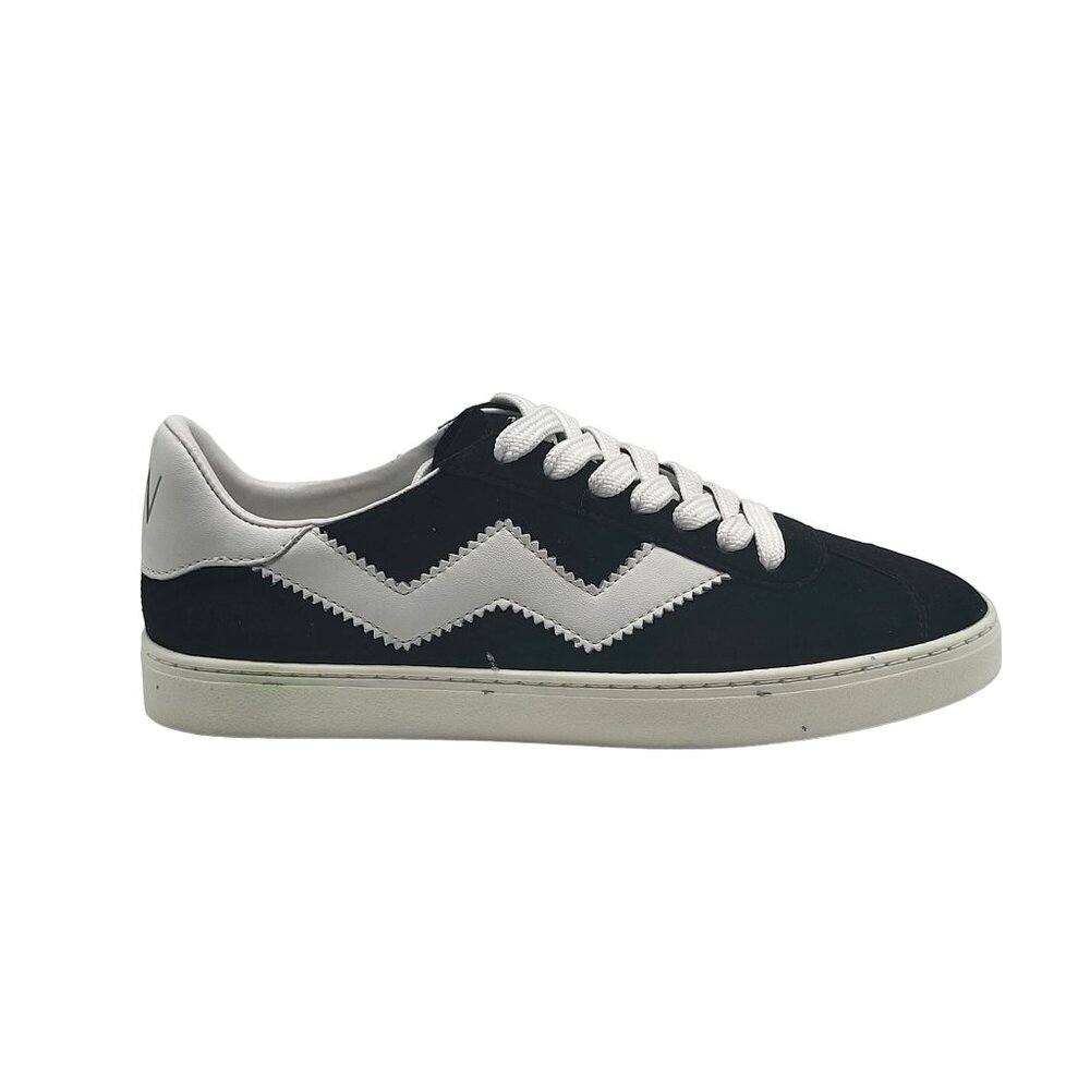 Stuart Weitzman Daryl Black Suede‎ Sneakers Womens Size 5B Leather Zig Zag Shoes